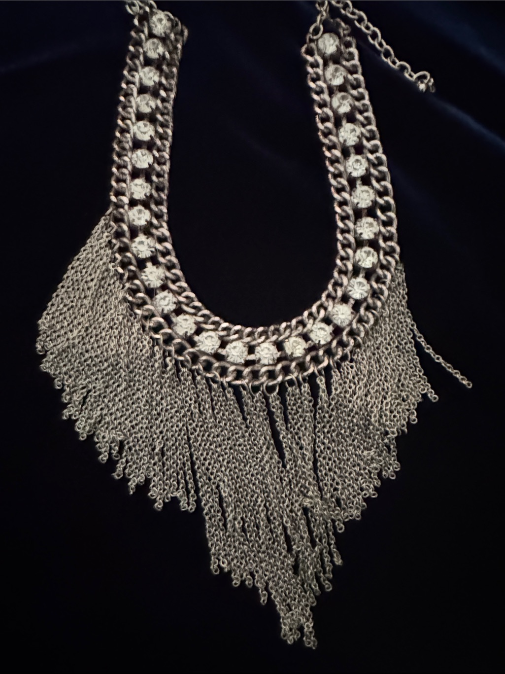 Statement Silver Fringe Chain Necklace - Unbranded